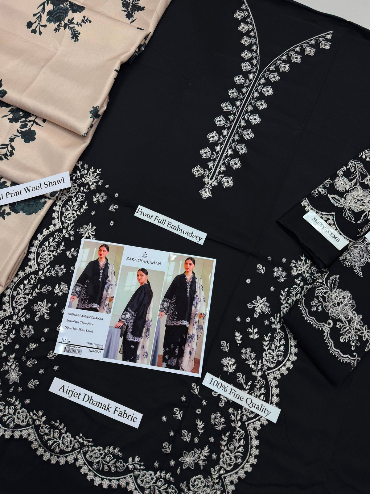 Zara Shahjahan Premium Dhanak Embroidered 3-Piece Suit | Digital Wool Shawl | Winter Collection 2026-27