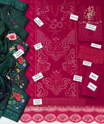 Saira Rizwan Dhanak Vol – Premium 3-Piece Boring Embroidered Suit with Digital Printed Pashmina Shawl (Unstitched) – New Arrival 2026