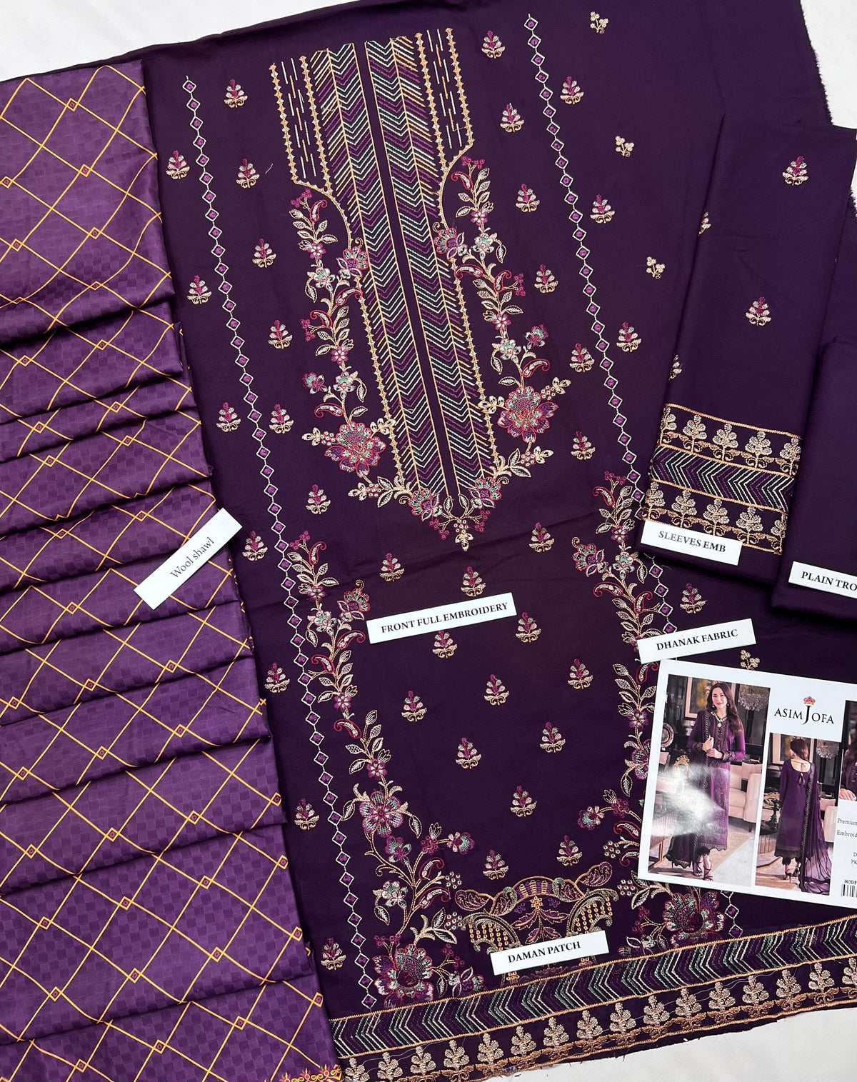 Premium Airjet Dhanak Embroidered Suit with Digital Wool Shawl | Baroque & Asim Jofa Winter Collection 2026-27