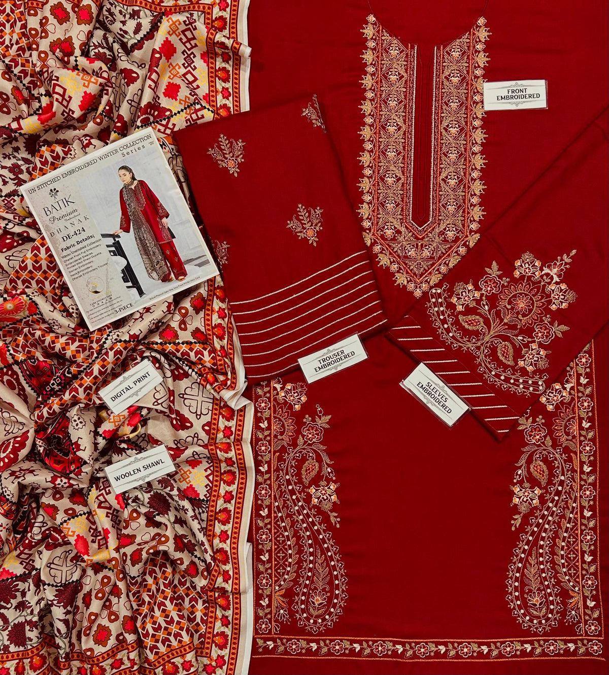 Batik Premium Winter Dhanak Collection 2026/27 | 3PC Luxury Embroidered Suit | NF-424 | Premium Air-Jet Dhanak & Woolen Shawl ✨🥶