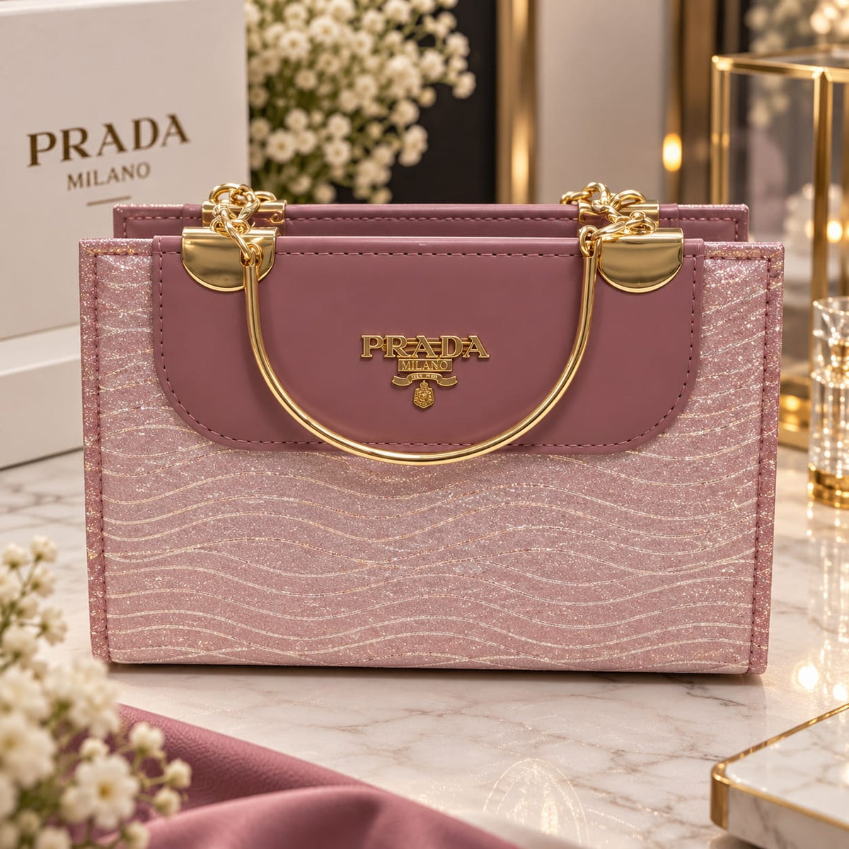 Prada Milano Elegant Shimmer Handbag Collection | Trendy Women Party Wear Luxury Purse
