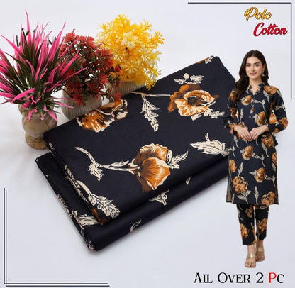 🌸 Floral Bloom Premium Digital Print 2PC Unstiched Suit| Summer Collection 2026 | Elegant Poly Cotton