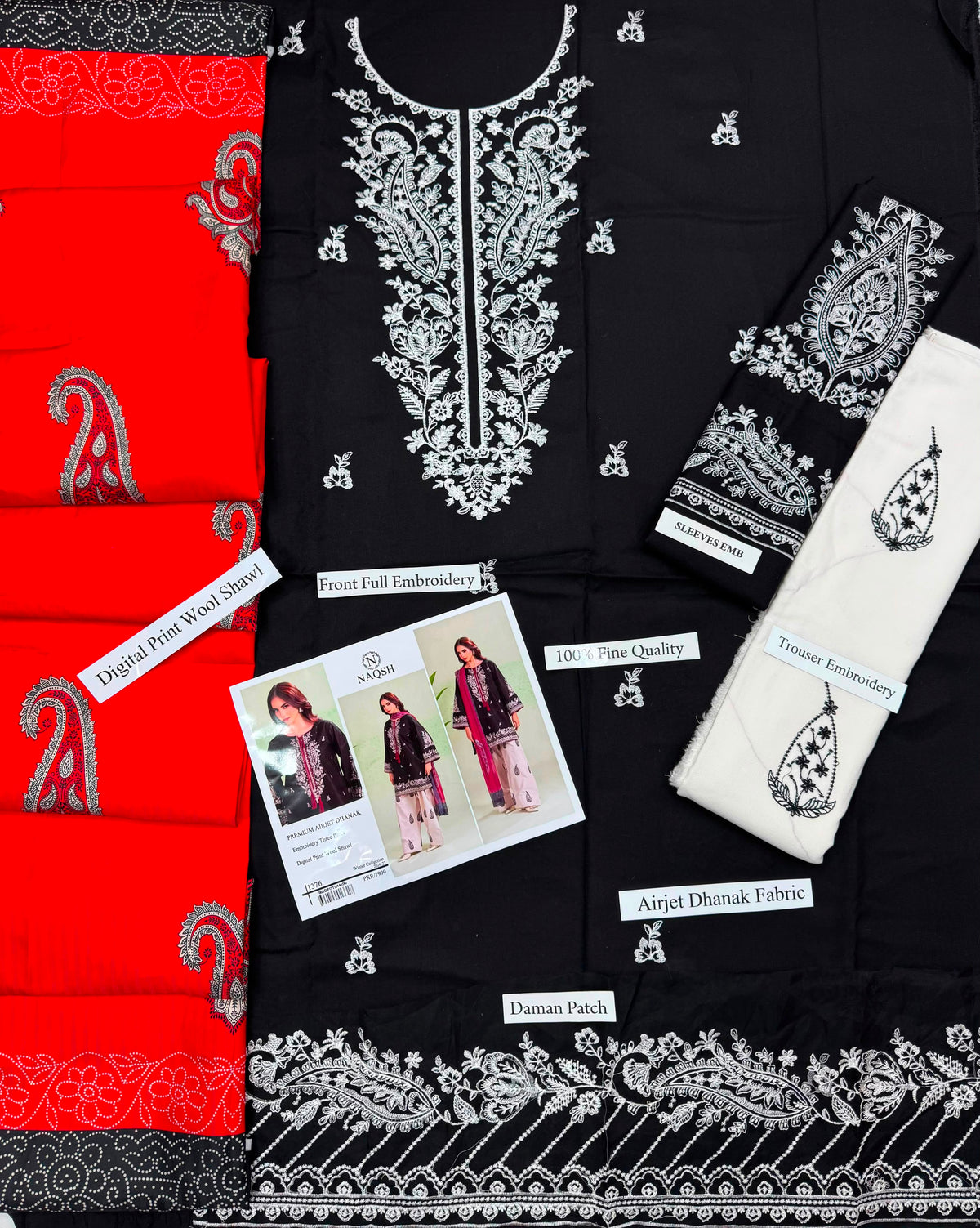 Premium Airjet Dhanak 3-Piece Suit with Embroidered Dhanak Shawl | Full Heavy Embroidery | Winter Collection 2026-27