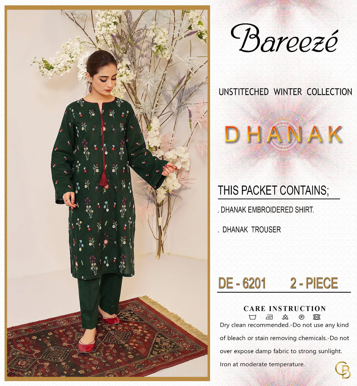 Bareeze 6201 2PC | Premium Dhanak Winter Collection 2026–27 | Heavy Embroidered Front, Sleeves & Back