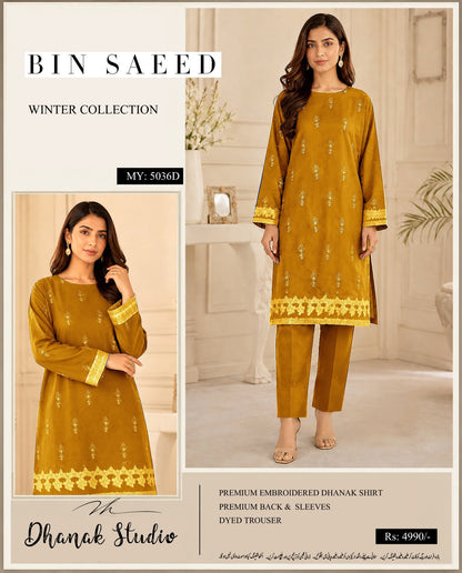 ✨ Bin Saeed Premium Dhanak Embroidered 2PC Unstiched Suit| Winter Collection 2026 ✨