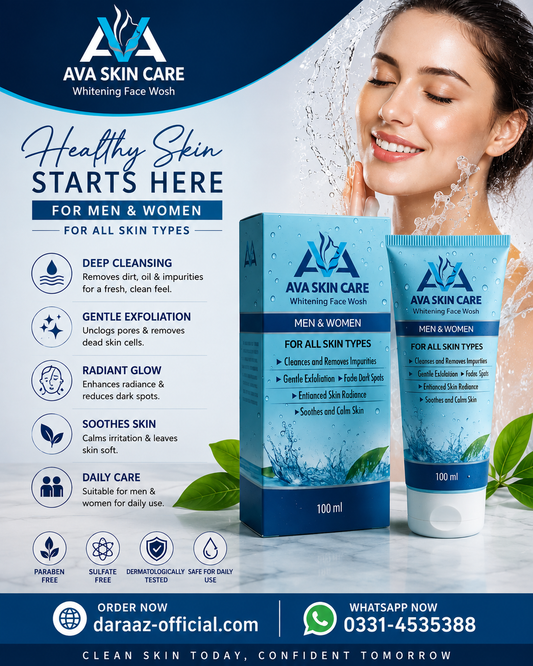 AVA Face Wash | Glycolic Acid & Vitamin-Enriched Brightening Cleanser | Deep Cleansing & Hydrating Formula | For All Skin Types