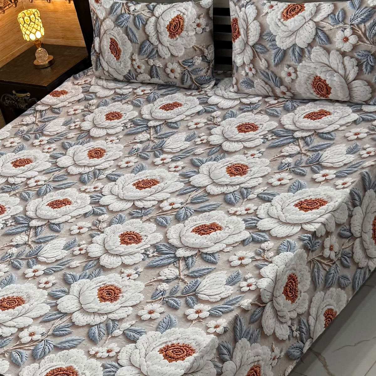 Premium 9D Digital Printed Bedsheet Set - King Size Micro Cotton Bedsheet with 2 Pillow Covers