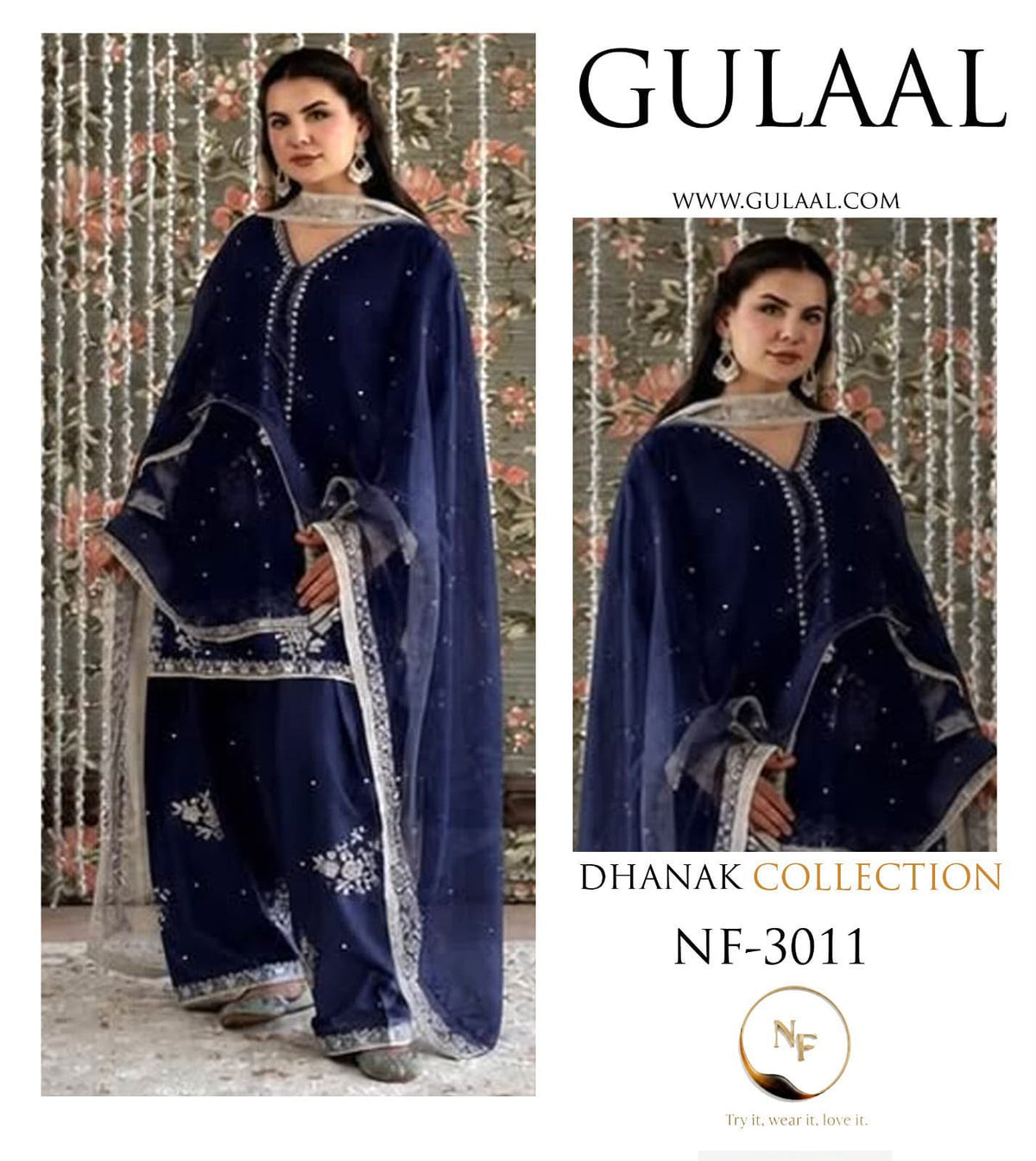 GULAAL Premium Winter Dhanak Collection 2026-27 | 3PC Heavy Thread Embroidered Suit | Pure Air-Jet Dhanak | Embroidered Shawl | NF-3011 | PKR 7,000