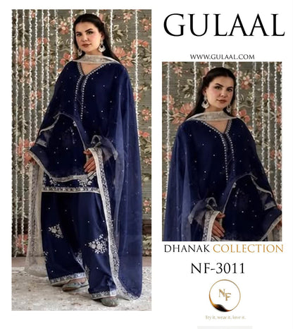 GULAAL Premium Winter Dhanak Collection 2026-27 | 3PC Heavy Thread Embroidered Suit | Pure Air-Jet Dhanak | Embroidered Shawl | NF-3011 | PKR 7,000