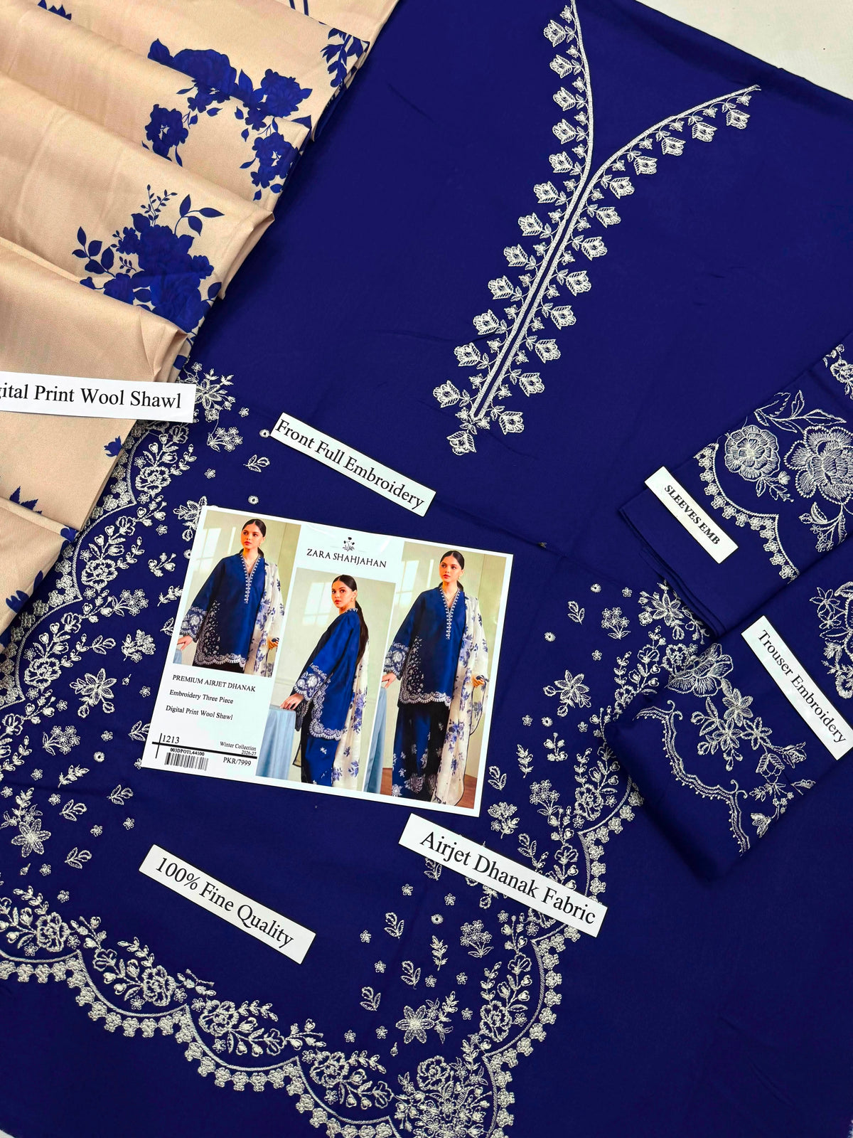 Zara Shahjahan Premium Dhanak Embroidered 3-Piece Suit | Digital Wool Shawl | Winter Collection 2026-27