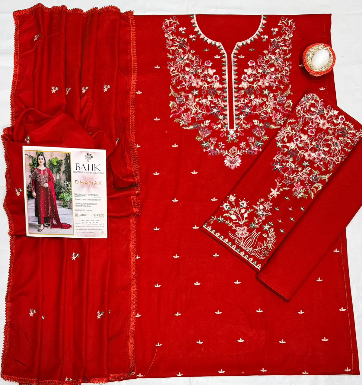 Batik 4143 Premium Winter Dhanak Collection 2026-27 | Heavy Embroidered 3-Piece Suit