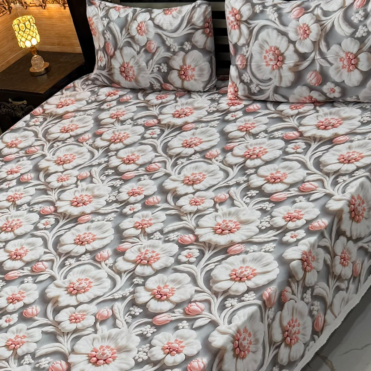 Premium 9D Digital Printed Bedsheet Set - King Size Micro Cotton Bedsheet with 2 Pillow Covers