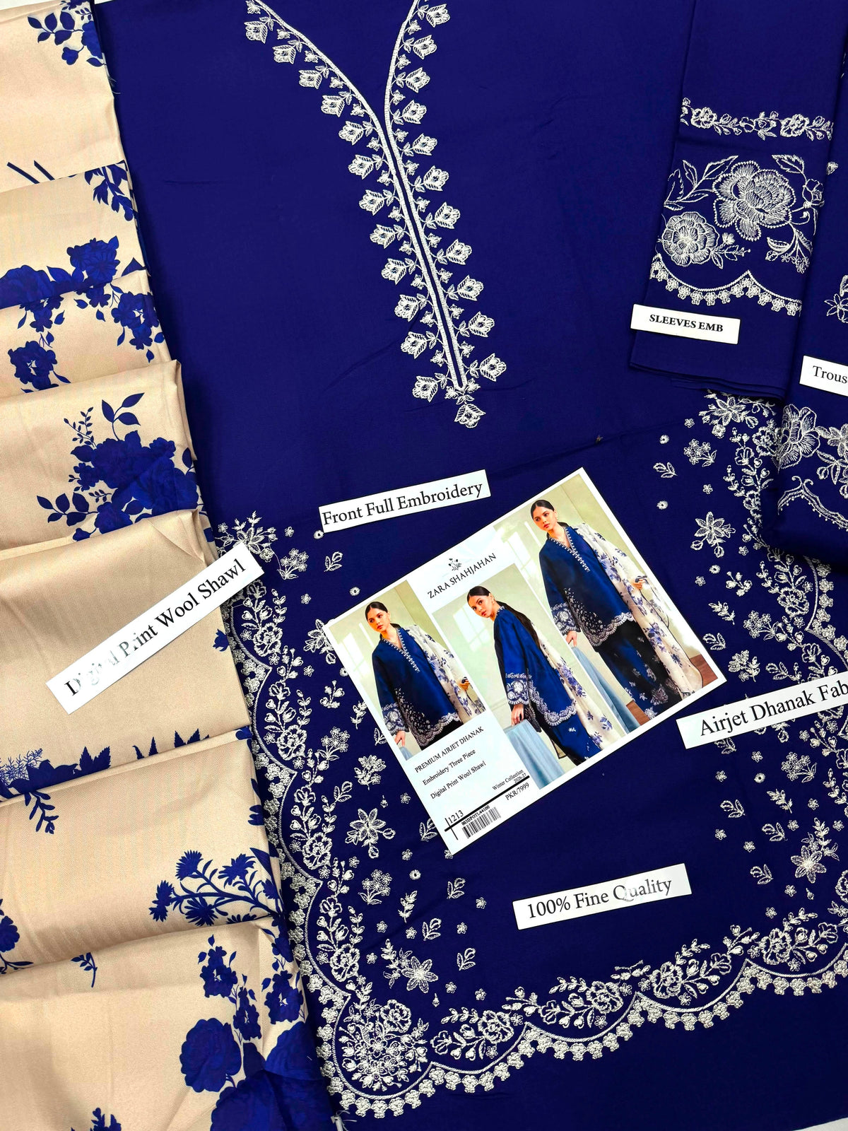 Zara Shahjahan Premium Dhanak Embroidered 3-Piece Suit | Digital Wool Shawl | Winter Collection 2026-27