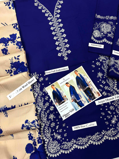 Zara Shahjahan Premium Dhanak Embroidered 3-Piece Suit | Digital Wool Shawl | Winter Collection 2026-27