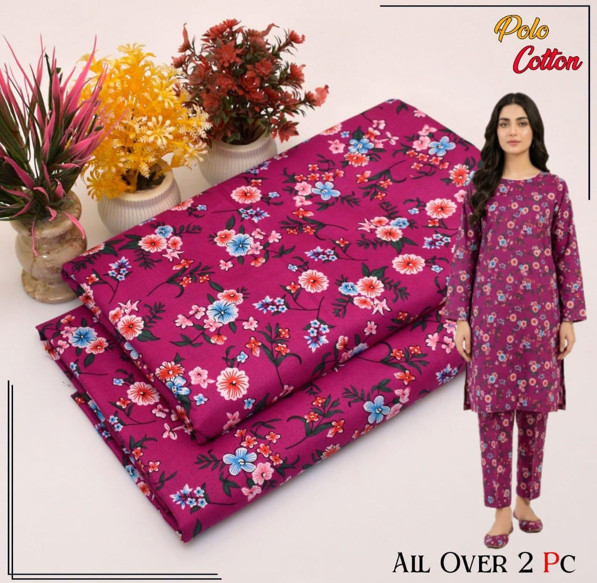 🌸 Floral Bloom Premium Digital Print 2PC Unstiched Suit| Summer Collection 2026 | Elegant Poly Cotton