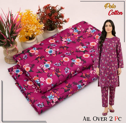 🌸 Floral Bloom Premium Digital Print 2PC Unstiched Suit| Summer Collection 2026 | Elegant Poly Cotton