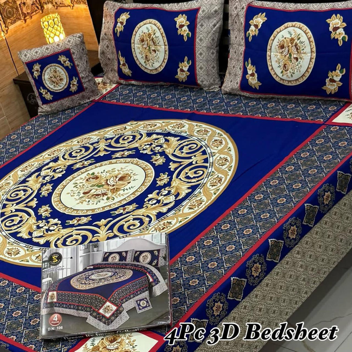 4Pc 3D Panel Bedsheet – Premium Crystal Cotton King Size