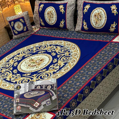 4Pc 3D Panel Bedsheet – Premium Crystal Cotton King Size