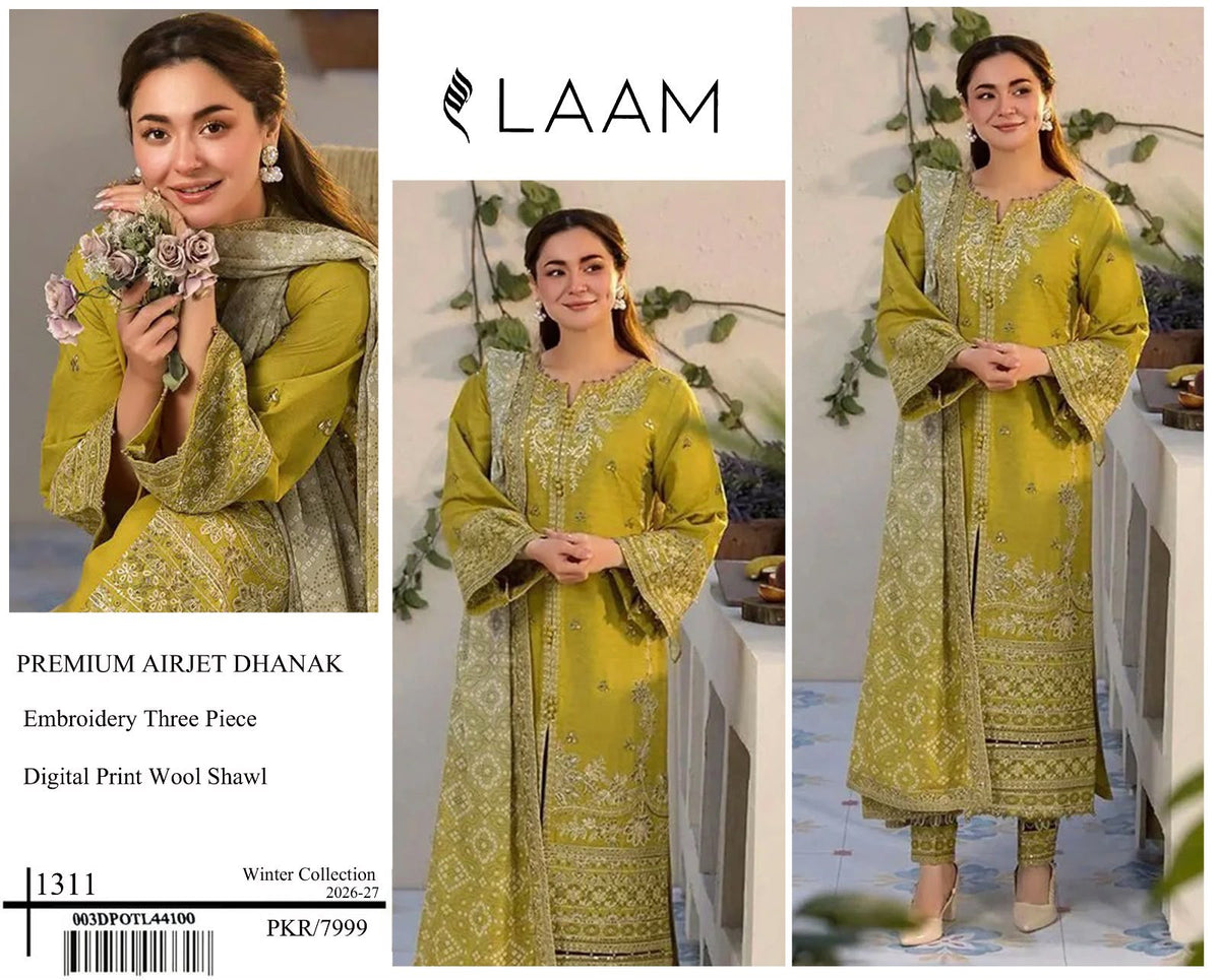 Premium Airjet Dhanak Embroidered Suit with Digital Wool Shawl | Baroque & Asim Jofa Winter Collection 2026-27