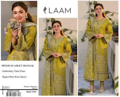 Premium Airjet Dhanak Embroidered Suit with Digital Wool Shawl | Baroque & Asim Jofa Winter Collection 2026-27