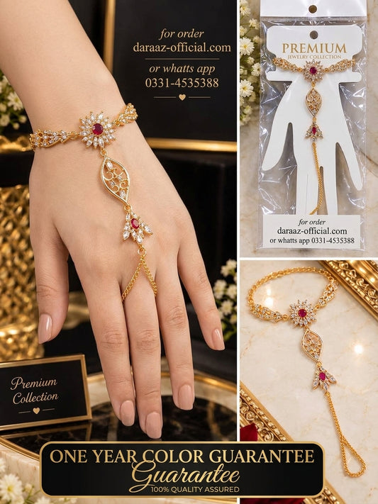 Bridal Ruby Stone Hand Harness (Hath Phool) – 1 Year Color Guarantee | Order on Daraaz