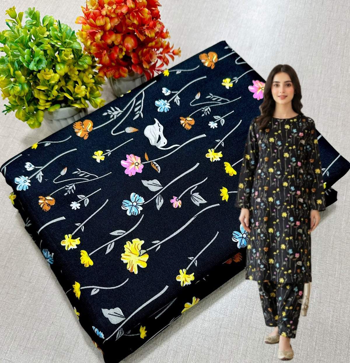 🌸 Floral Bloom Premium Digital Print 2PC Unstiched Suit| Summer Collection 2026 | Elegant Poly Cotton