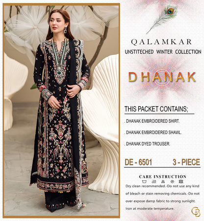 Qalamkar 6501 Premium Winter Dhanak Collection 2026–27 | Heavy Embroidered 3-Piece Suit