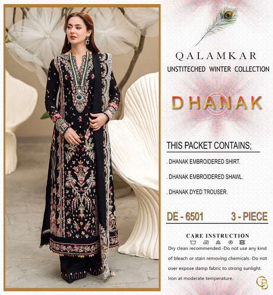 Qalamkar 6501 Premium Winter Dhanak Collection 2026–27 | Heavy Embroidered 3-Piece Suit