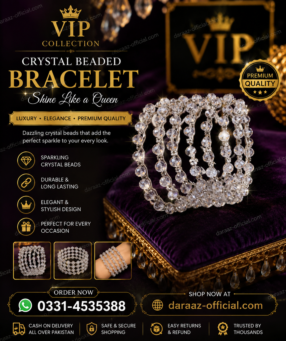VIP Collection Premium Crystal Beaded Bangles – Luxury Multicolor & Classic Designs