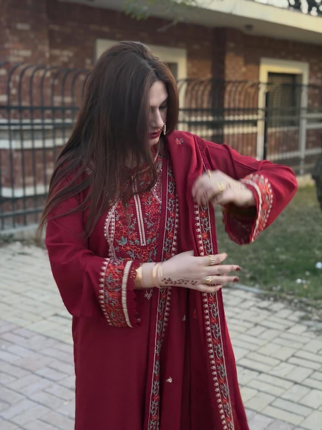 Aneelas Winter Collection 2026-27 - 3 Piece Heavy Embroidered Dhanak Suit with Digital Printed Karandi Trouser & Heavy Border Dhanak Shawl (D# NF 1305)