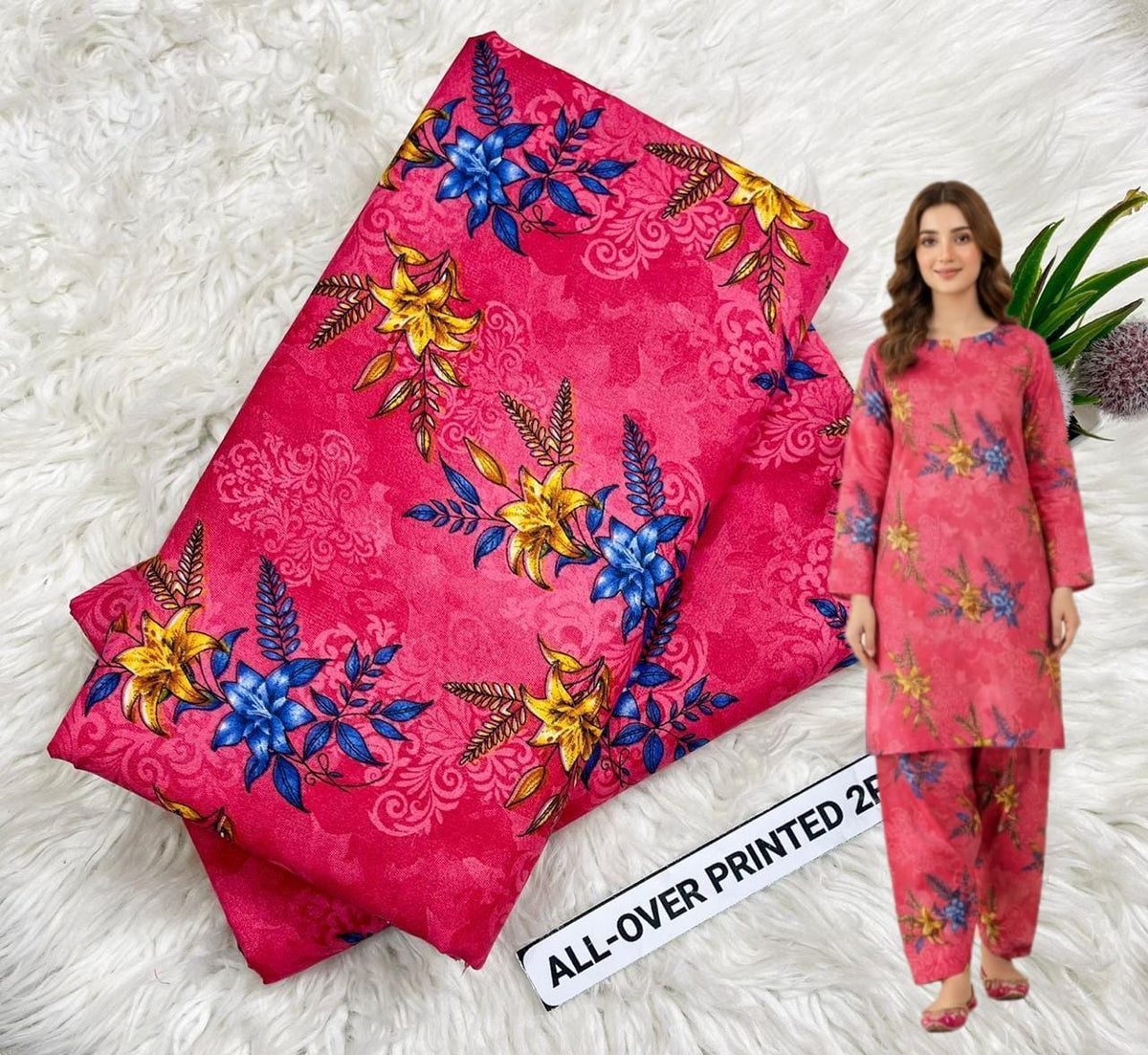 🌸 Floral Bloom Premium Digital Print 2PC Unstiched Suit| Summer Collection 2026 | Elegant Poly Cotton