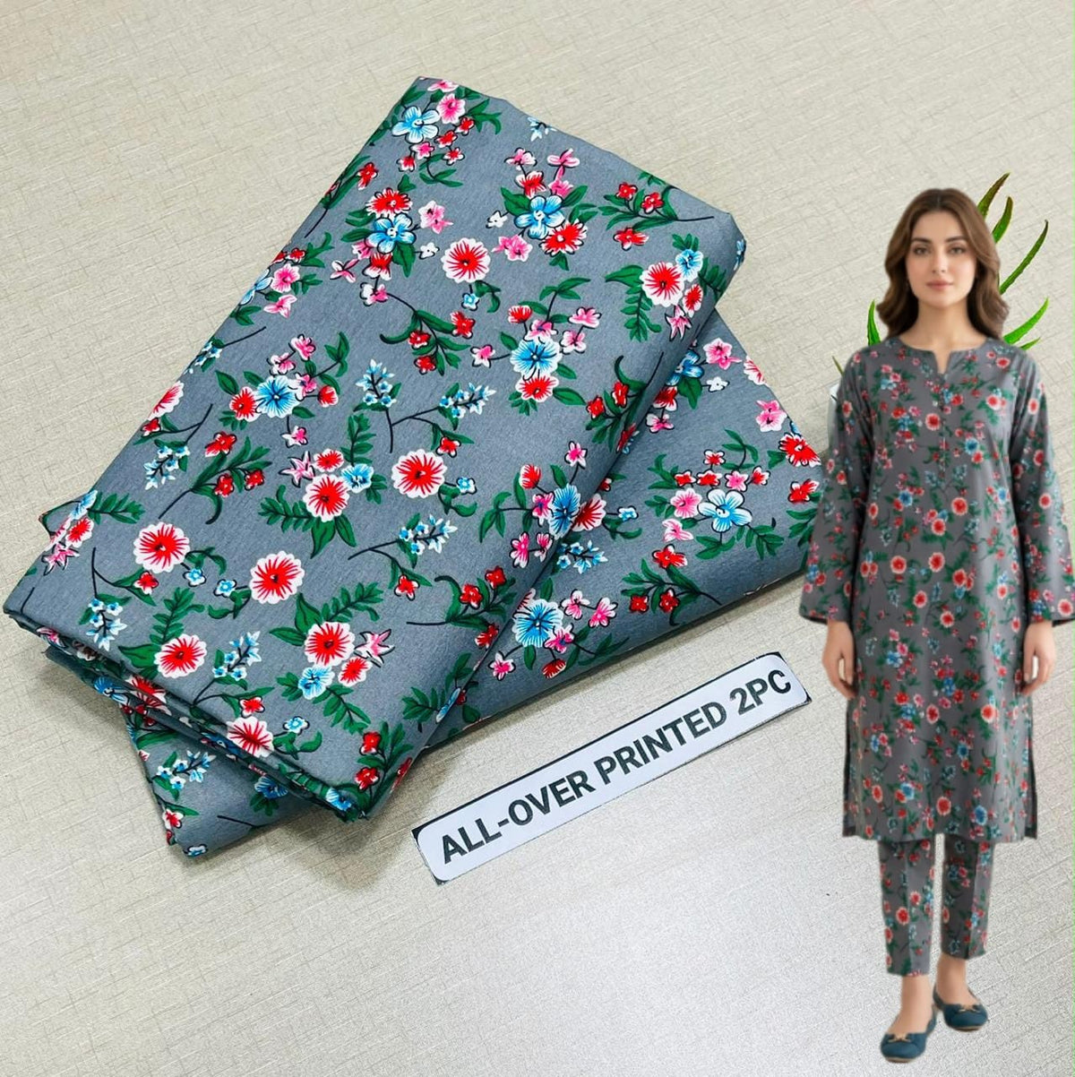 🌸 Floral Bloom Premium Digital Print 2PC Unstiched Suit| Summer Collection 2026 | Elegant Poly Cotton