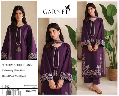 Premium Dhanak Heavy Embroidered 3-Piece Suit with Digital Print Wool Shawl | Full Front & Sleeves Heavy Embroidery | Dyed Back | Winter Collection 2026-27 | Code 1305, 1281 & 1219