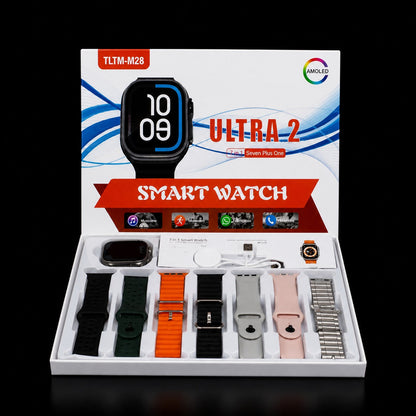 Ultra 2 Smart Watch TLTM-M28 | AMOLED HD Display, Bluetooth Calling, Heart Rate Monitor, Sports Modes, Smart Notifications, IP67 Waterproof, 7 Interchangeable Straps
