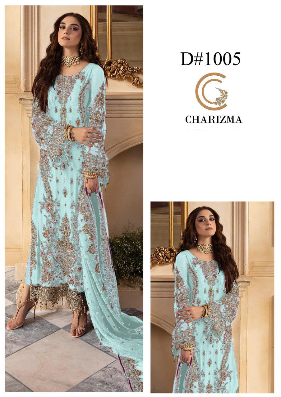 Charizma Premium Heavy Embroidered 3-Piece Unstitched Suit | Chiffon Adda Work | Bareeza Net Dupatta | Wholesale Rs. 8500