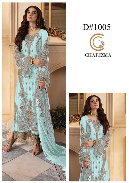 Charizma Premium Heavy Embroidered 3-Piece Unstitched Suit | Chiffon Adda Work | Bareeza Net Dupatta | Wholesale Rs. 8500