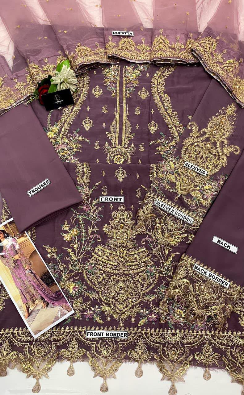 Charizma Premium Heavy Embroidered 3-Piece Unstitched Suit | Chiffon Adda Work | Bareeza Net Dupatta | Wholesale Rs. 8500