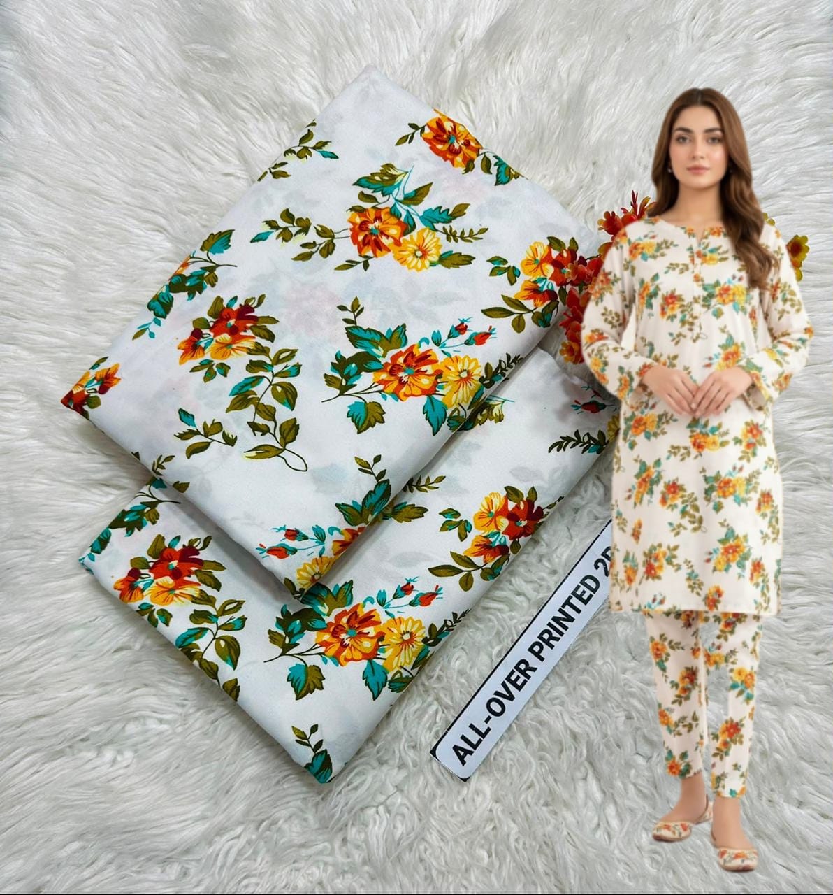 🌸 Floral Bloom Premium Digital Print 2PC Unstiched Suit| Summer Collection 2026 | Elegant Poly Cotton