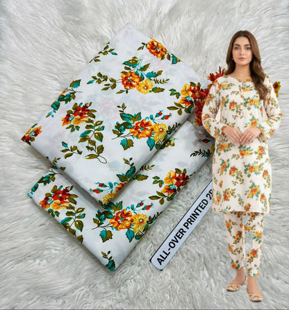 🌸 Floral Bloom Premium Digital Print 2PC Unstiched Suit| Summer Collection 2026 | Elegant Poly Cotton