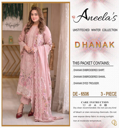 Aneela’s 6506 Premium Winter Dhanak Collection 2026–27 | Heavy Embroidered 3-Piece Suit with Shawl