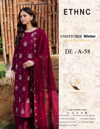 ✨ ETHNIC Premium Air-Jet Pure Dhanak Winter Collection 2026-27 | 3PC Embroidered Suit | Heavy Thread Embroidery | Embroidered Dhanak Shawl | PKR 7,000 ✨