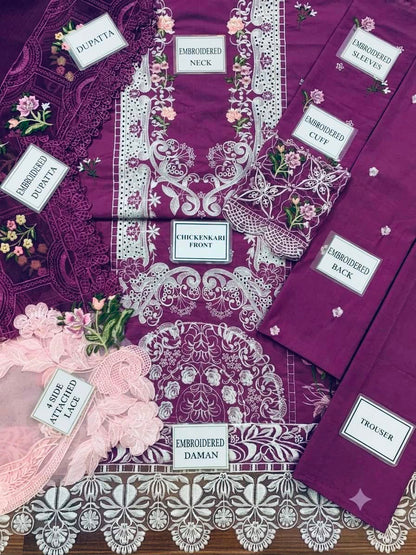 ELAF Premium Chickenkari Collection 2026 | 3Pc Heavy Embroidered Lawn Suit with Khaddi Net Dupatta