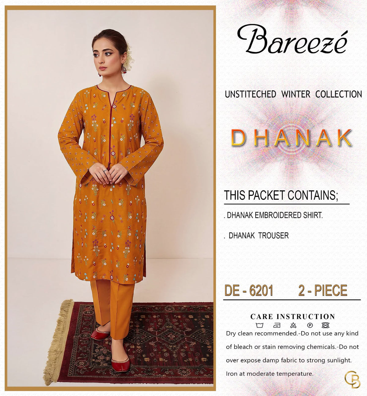 Bareeze 6201 2PC | Premium Dhanak Winter Collection 2026–27 | Heavy Embroidered Front, Sleeves & Back