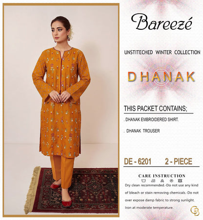 Bareeze 6201 2PC | Premium Dhanak Winter Collection 2026–27 | Heavy Embroidered Front, Sleeves & Back