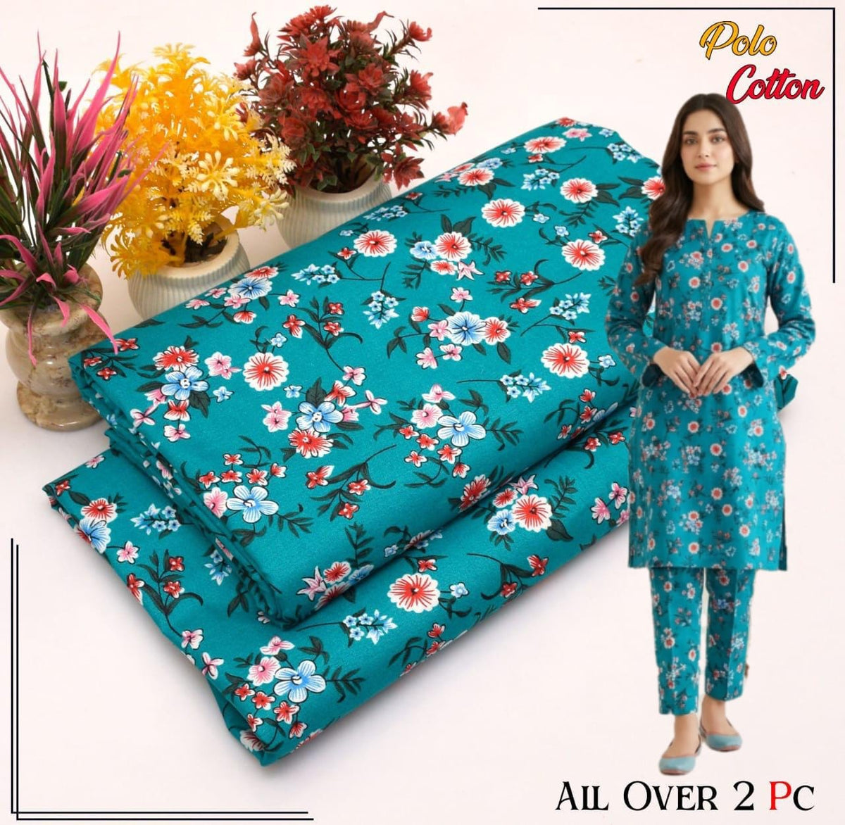 🌸 Floral Bloom Premium Digital Print 2PC Unstiched Suit| Summer Collection 2026 | Elegant Poly Cotton