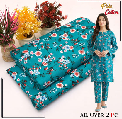 🌸 Floral Bloom Premium Digital Print 2PC Unstiched Suit| Summer Collection 2026 | Elegant Poly Cotton