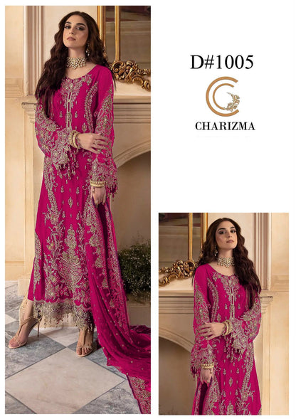 Charizma Premium Heavy Embroidered 3-Piece Unstitched Suit | Chiffon Adda Work | Bareeza Net Dupatta | Wholesale Rs. 8500