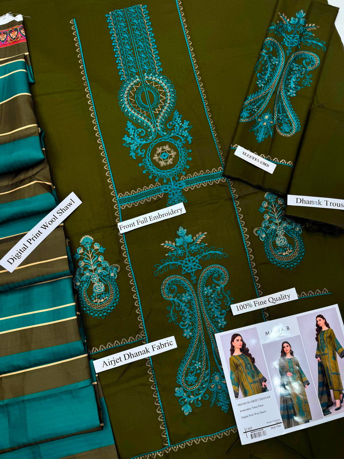 Premium Dhanak Heavy Embroidered 3-Piece Suit with Digital Print Wool Shawl | Full Front & Sleeves Heavy Embroidery | Dyed Back | Winter Collection 2026-27 | Code 1305, 1281 & 1219