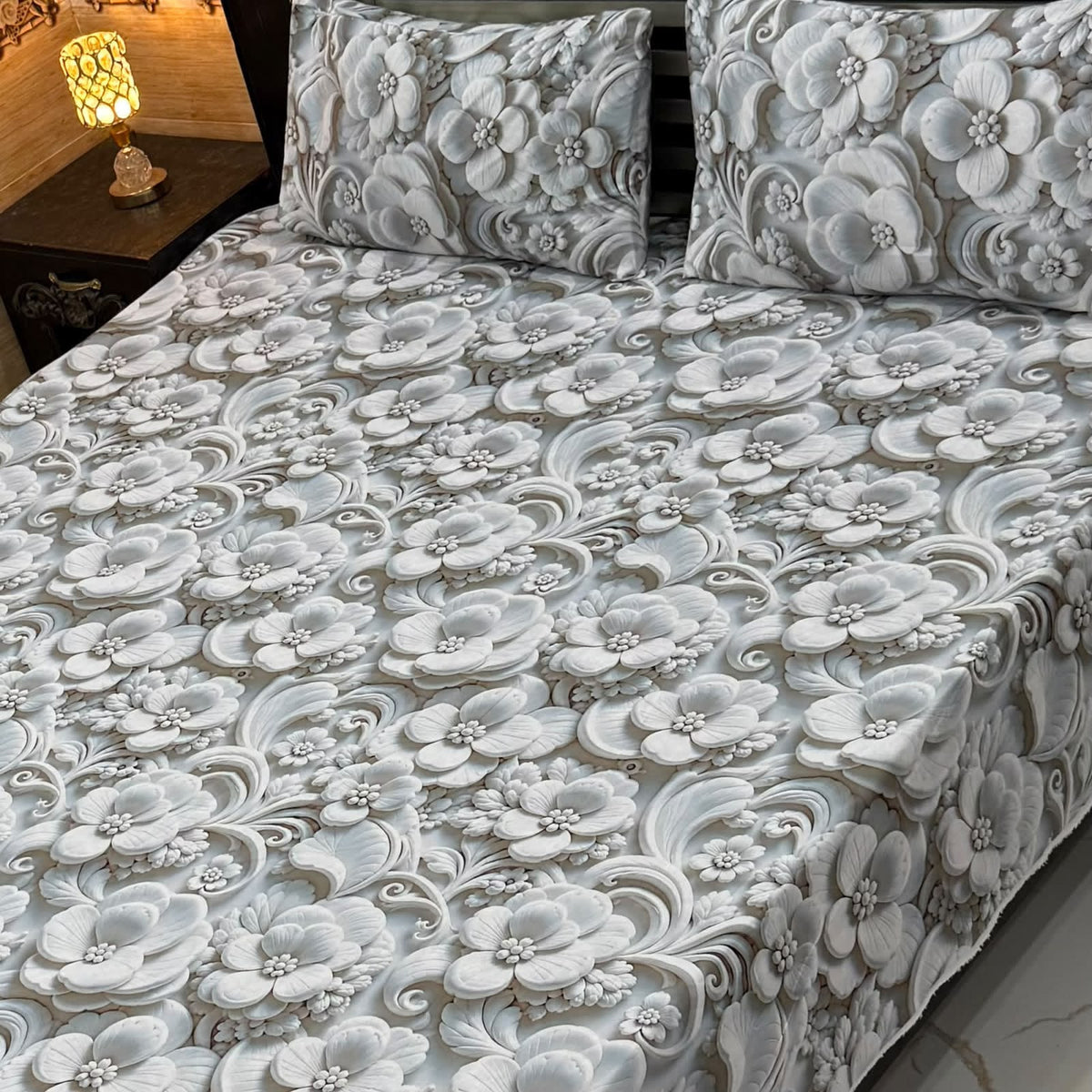 Premium 9D Digital Printed Bedsheet Set - King Size Micro Cotton Bedsheet with 2 Pillow Covers