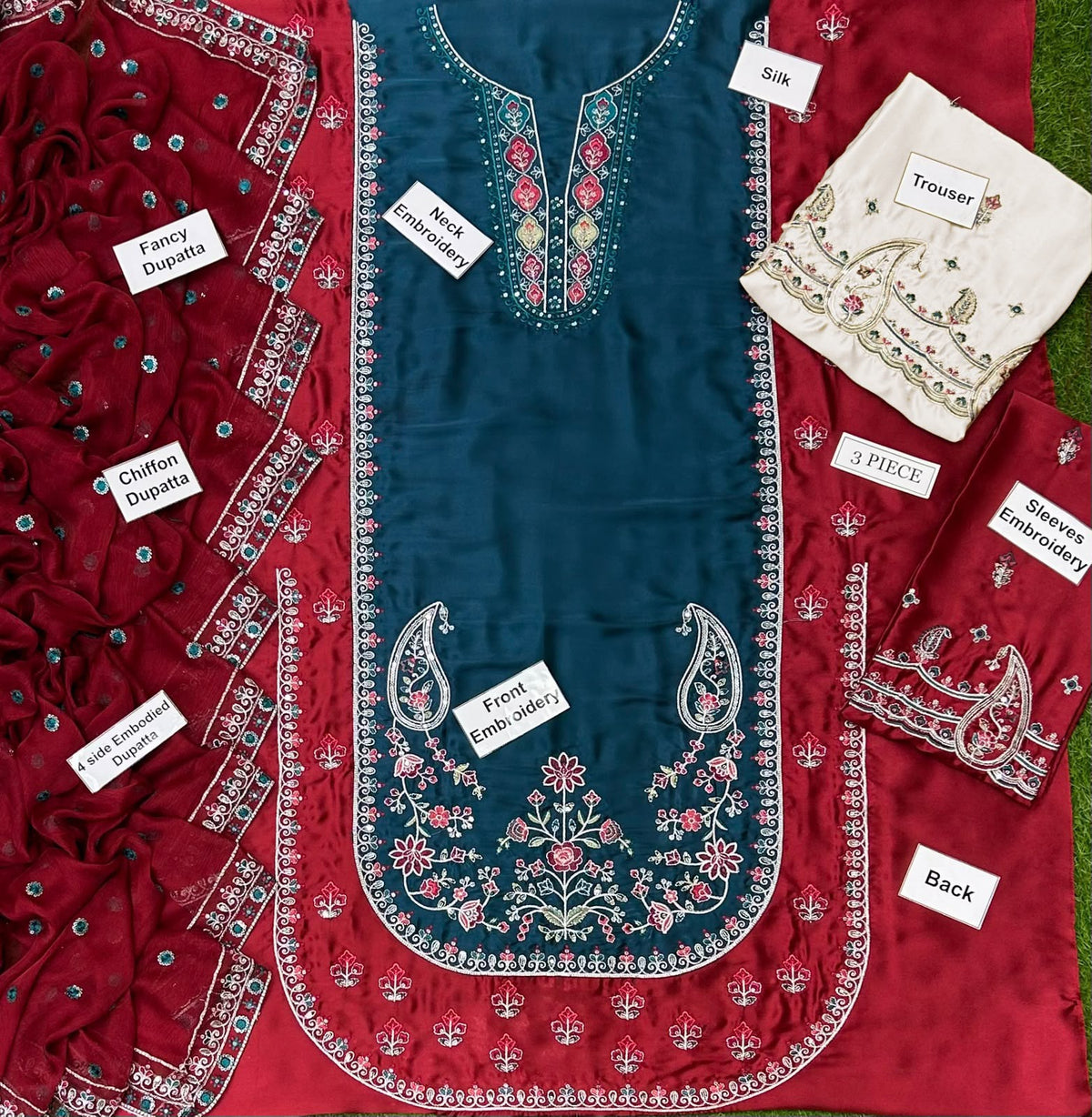 Nishat Silk Collection 2026 – Premium 3PC Embroidered Silk Suit | Ready-to-Wear Chiffon Embroidered Dupatta | Luxury Winter Collection